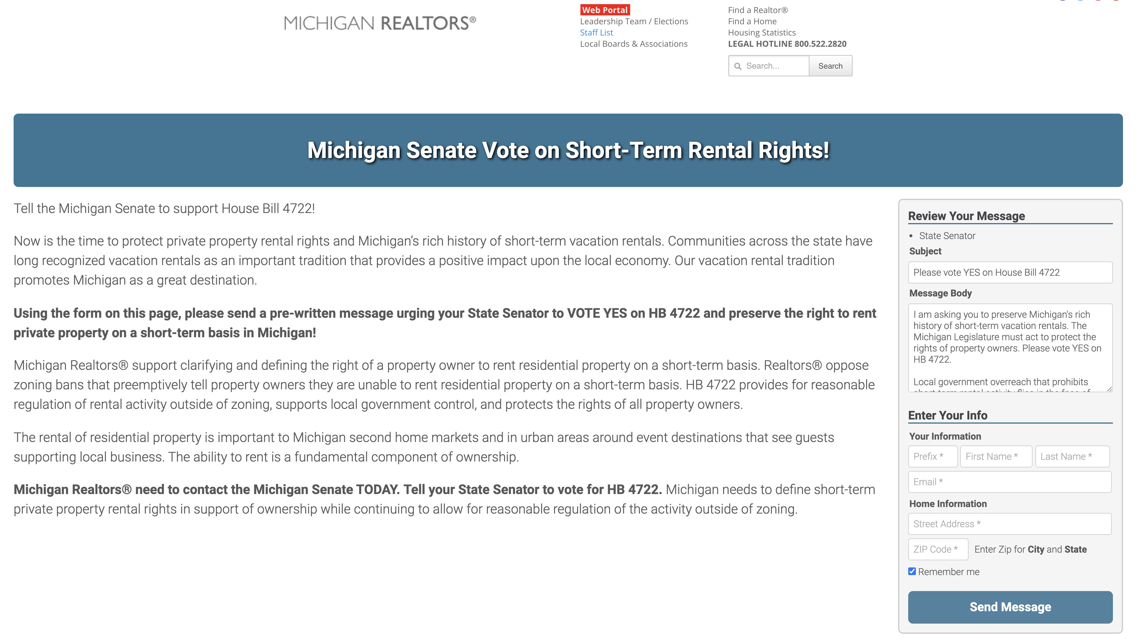 MI REALTORS Call for Action | Support Short-Term Rental Rights feature image